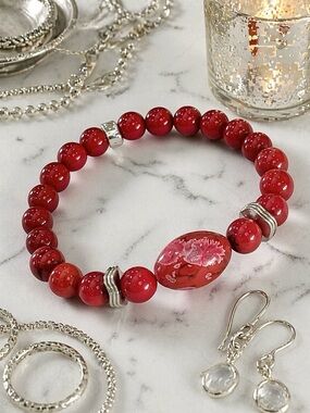 Hand Crafted Red Jasper and Sterling Silver Bracelet 6 3/4”